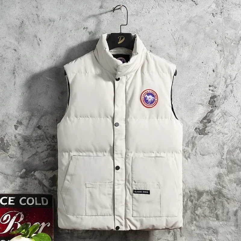 New Men’s Autumn Winter Vest Lightweight Cotton-Padded Coat Shoulder Vest Outerwear Trendy Casual Motorcycle Rider Jacket