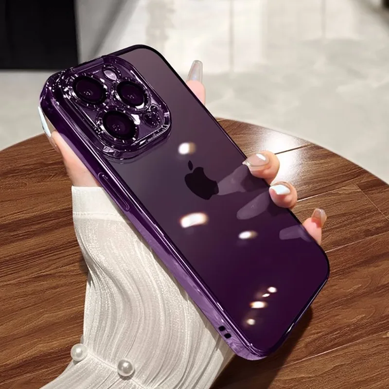 Transparent Silicone Shockproof Case for iPhone 16 15 14 13 12 11 Pro Max Plus Plating Anti impact Candy Color Pink Plain Cover