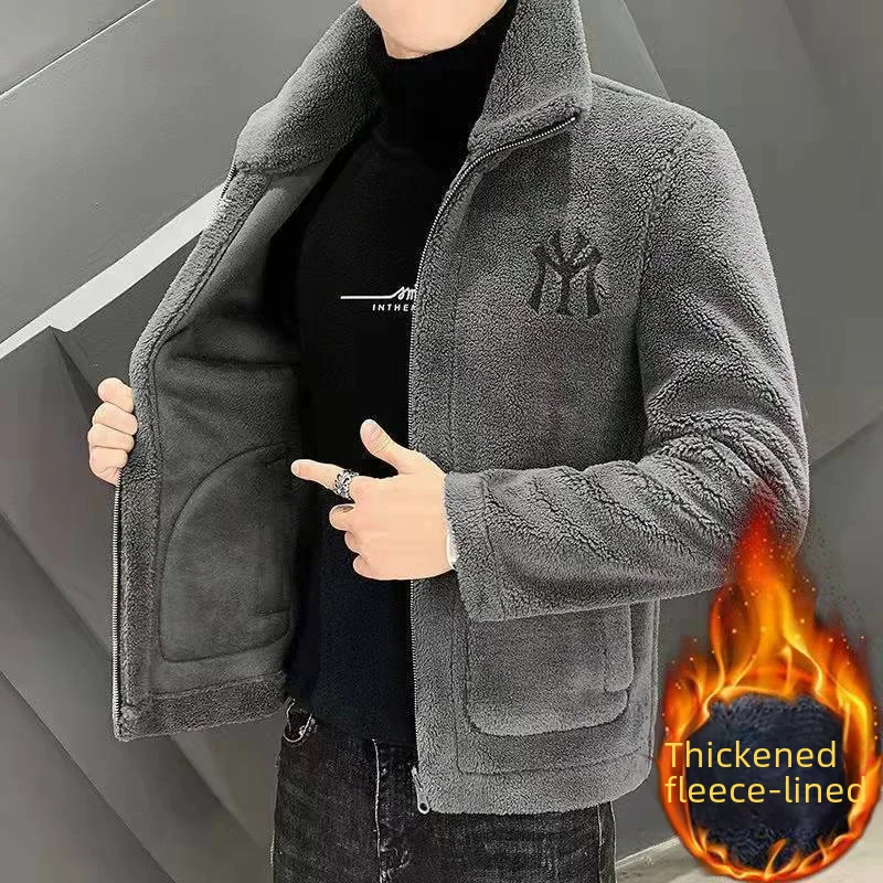 Trendy Men’s Cropped Woolen Thickened Jacket Lapel Autumn/winter New Style Winter Fashion Over-sized Fur Integrated Jacket