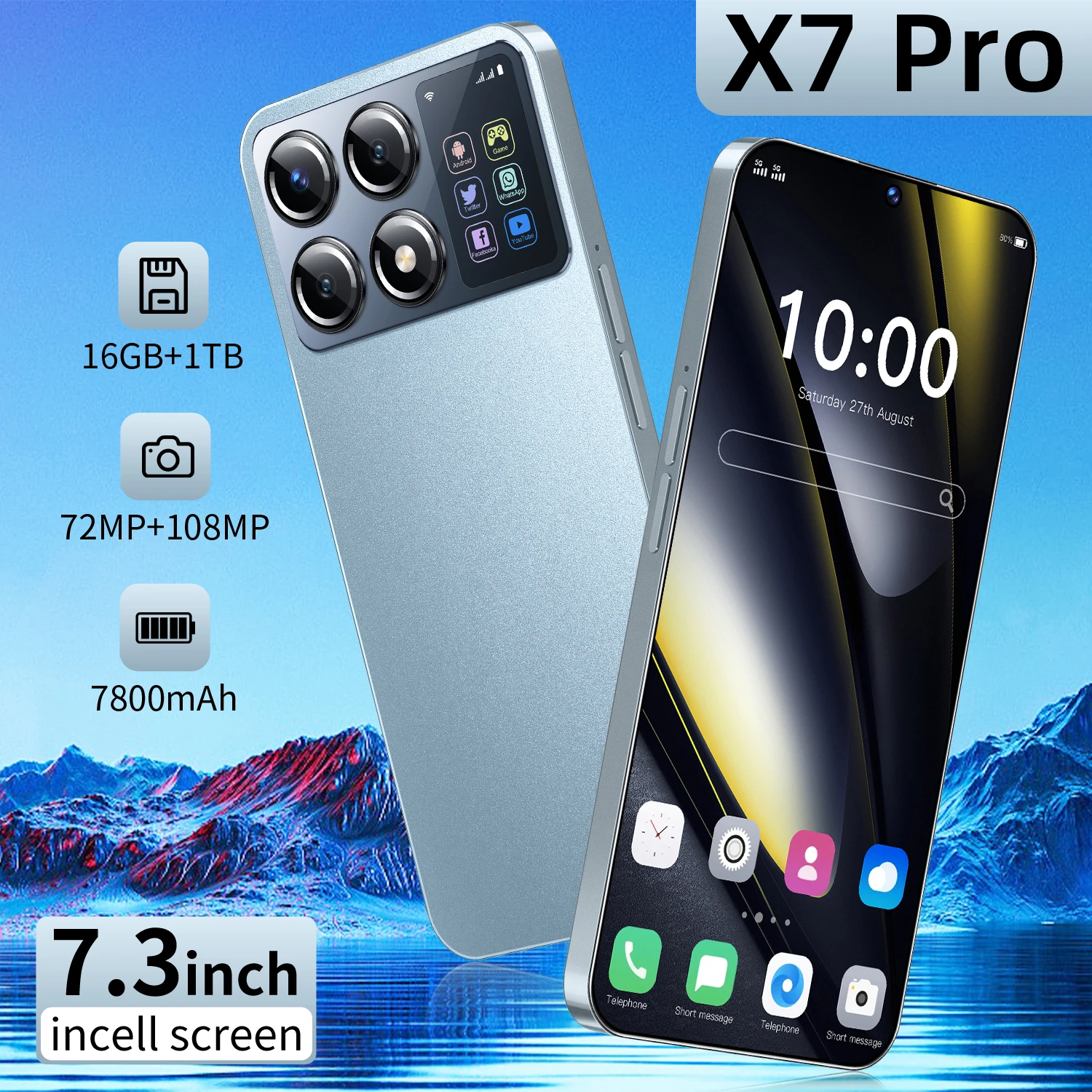 2025 X7 Pro Smartphone 7.3 ” Full Screen 4G/5G Cell Phone 16TB+1TB 7800mAh Mobile Phones 108MP Global Version Celulares