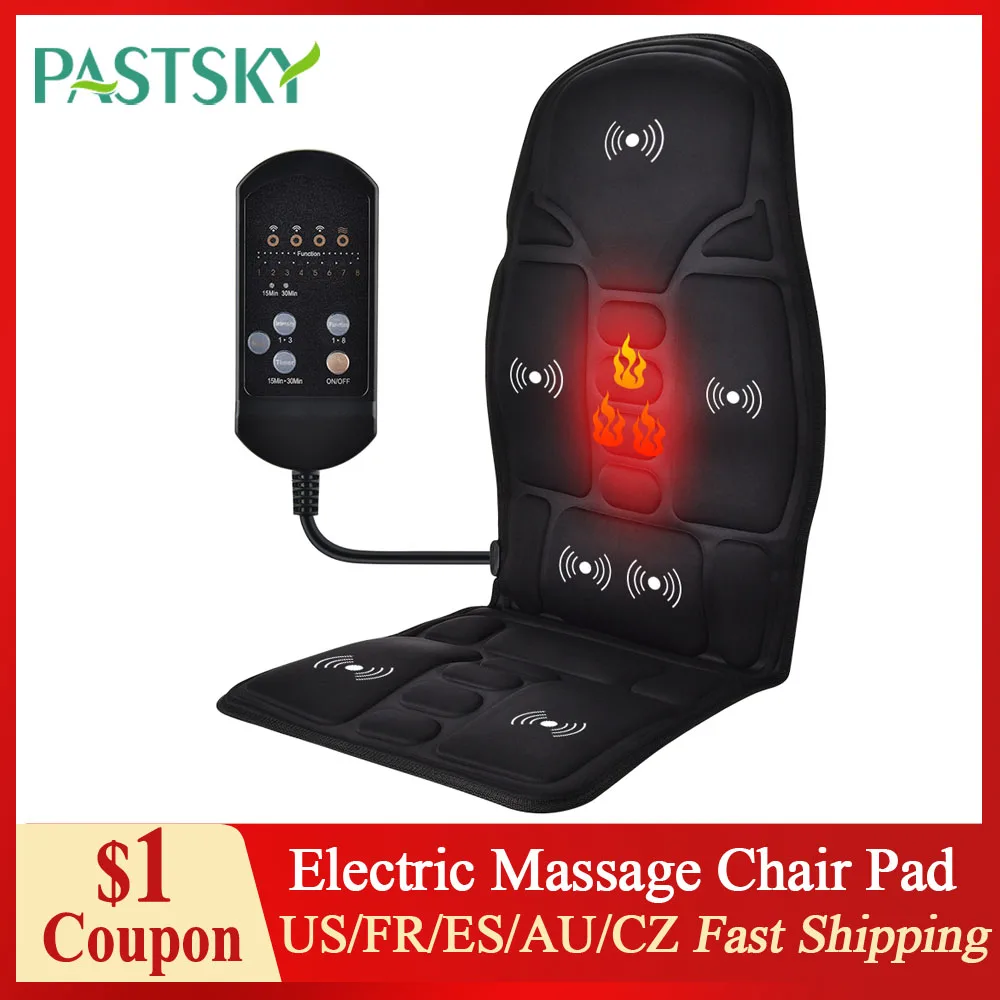 Massage Chair Pad Electric Heating Vibrating Cervical Neck Back Body Cushion Massager for Car Home Lumbar Mattress Pain Relief