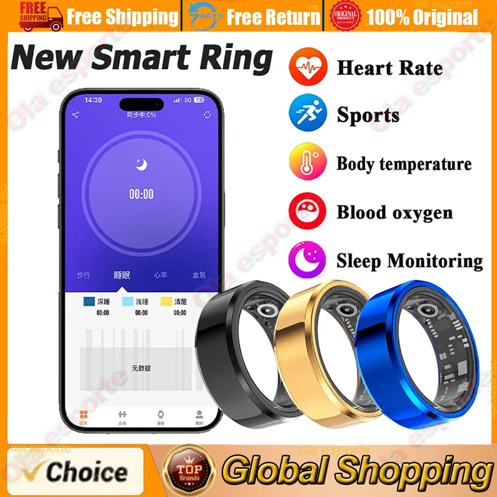Fitness Tracker Smart Ring Health Heart Rate Monitor Smart Finger Digital Rings Blood Oxygen Sleeping Pedometer Body Temperature