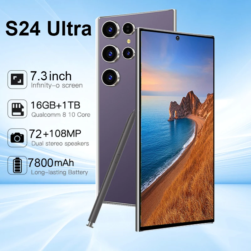 2025 New Original Global Version Mobile phone S24 Ultra smartphone 5g 7.3inch HD 16G+1T 7800mAh Face unlocked 108MP Camera