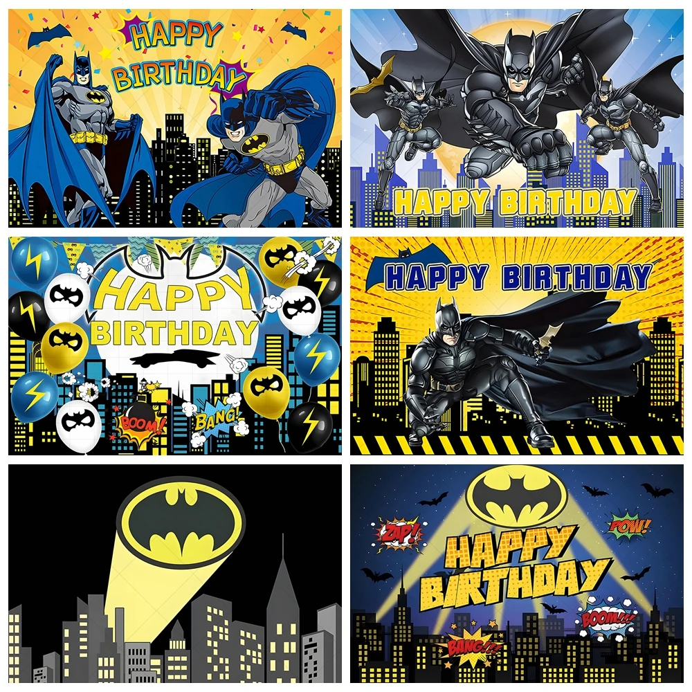 Marvel Batman Custom Background Boy Children Birthday Party Decoration Banner Cartoon City Hero Photography Background Poster