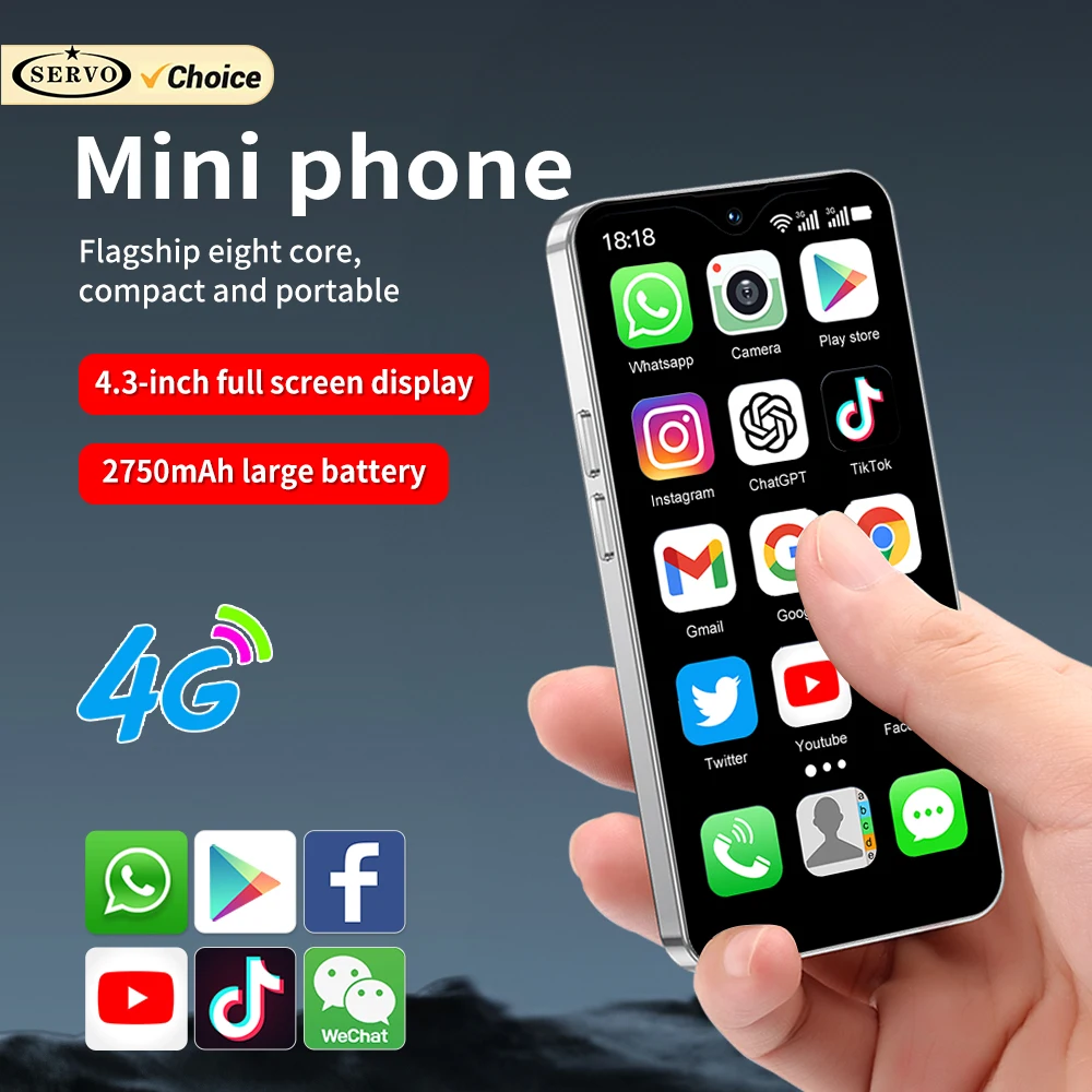 Original SERVO 17SE Android 8.1 Mini Smart Phone 4.3 Inch Display 2GB RAM 16GB ROM OTG Dual SIM Play Store 4G Little Smartphones