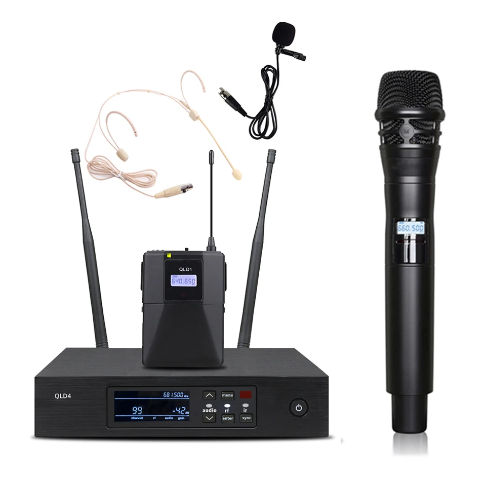 QLD4-KSM8-Black-Fullset Wireless Professional Microphone UHF True Diversity System For Karaoke Stage Performances