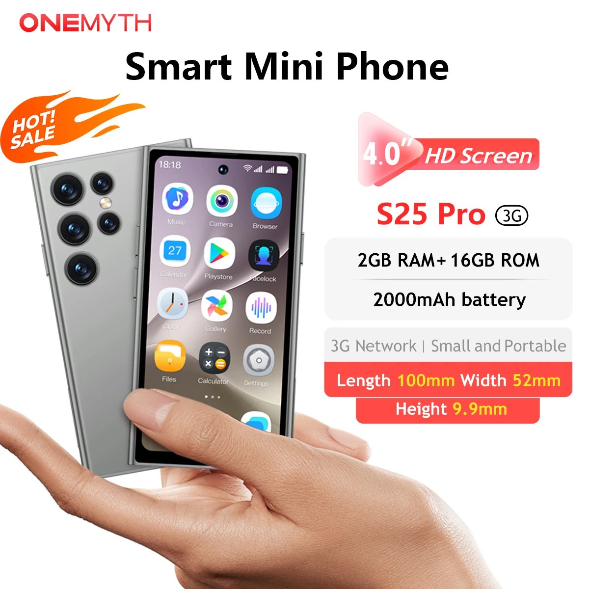 ONEMYTH S25 Pro Mini 4.0 Inch Smartphone 3G Network 2000mAh 2GB RAM 16GB ROM 5MP Camera Dual SIM With Face Recognition