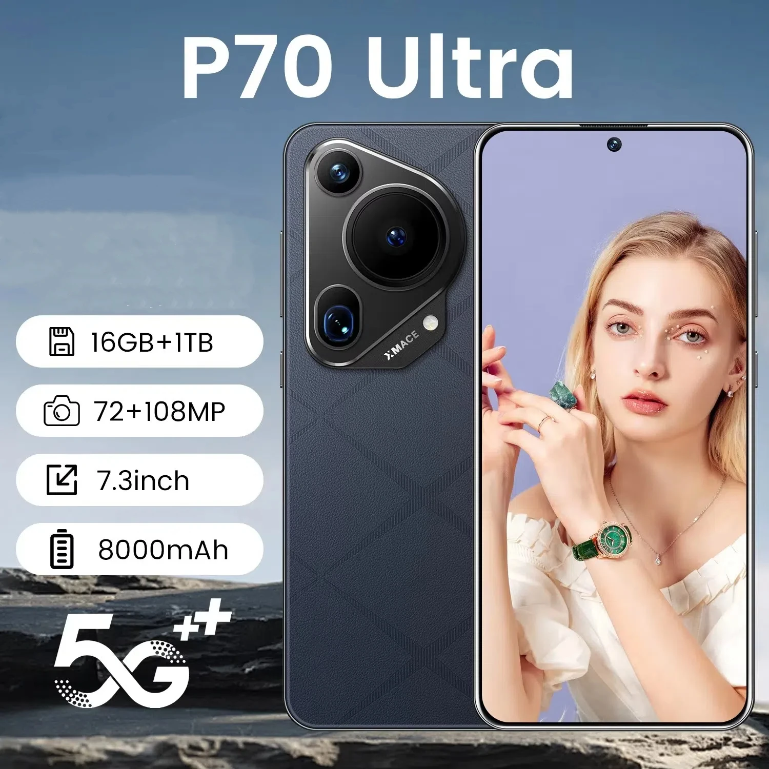 2025 新 P70 Ultra 携帯電話 7.3 HD スクリーン スマートフォン 16G+1T 