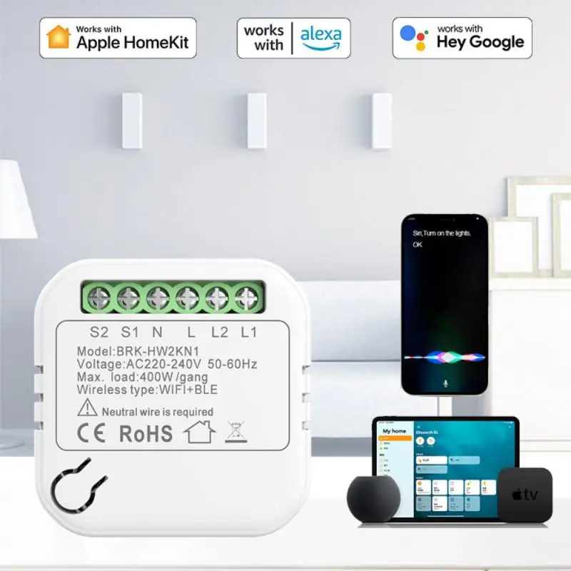 2Gang WiFi Mini Smart Switch Apple Homekit Cozylife DIY 2-Way Control Smart Home Automation Breaker Module For Alexa Google Home