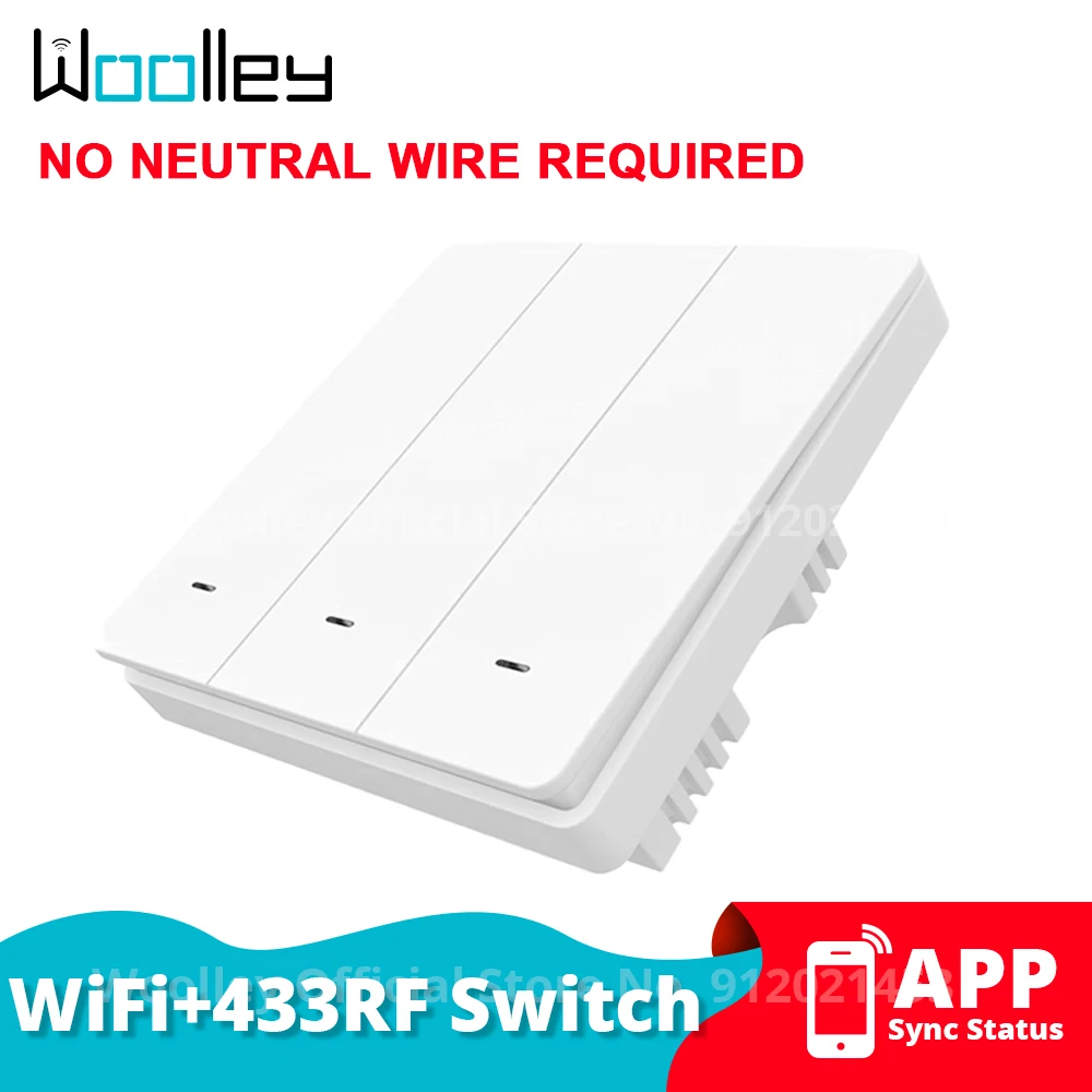 Woolley Smart Touch Switch WiFi Push Button Light Switch No Neutral Wire Required RF Remote Control Smart Home Automation Module