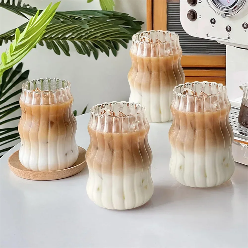 1pc Glass Cup 550ml Water Glasses Stripe Mug Heat-resistant Tumbler Drinkware Perfect for Tea Juice Milk Coffee for Party