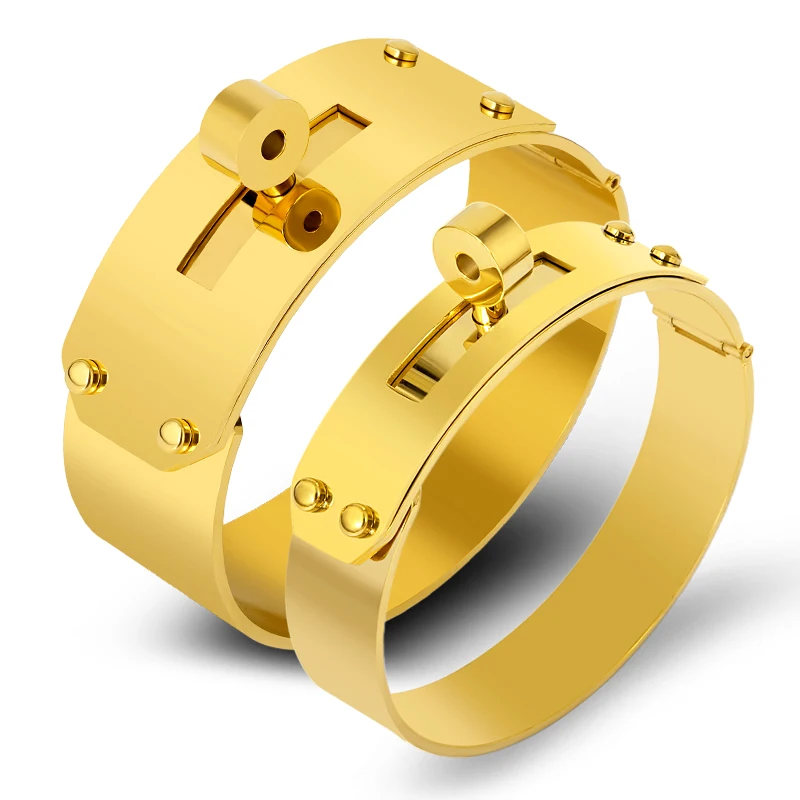 21mm/12mm Big Wide Button Bracelet & Bangle For Men Women Brand Rock Jewelry Pulseiras Stainless Steel Manchette