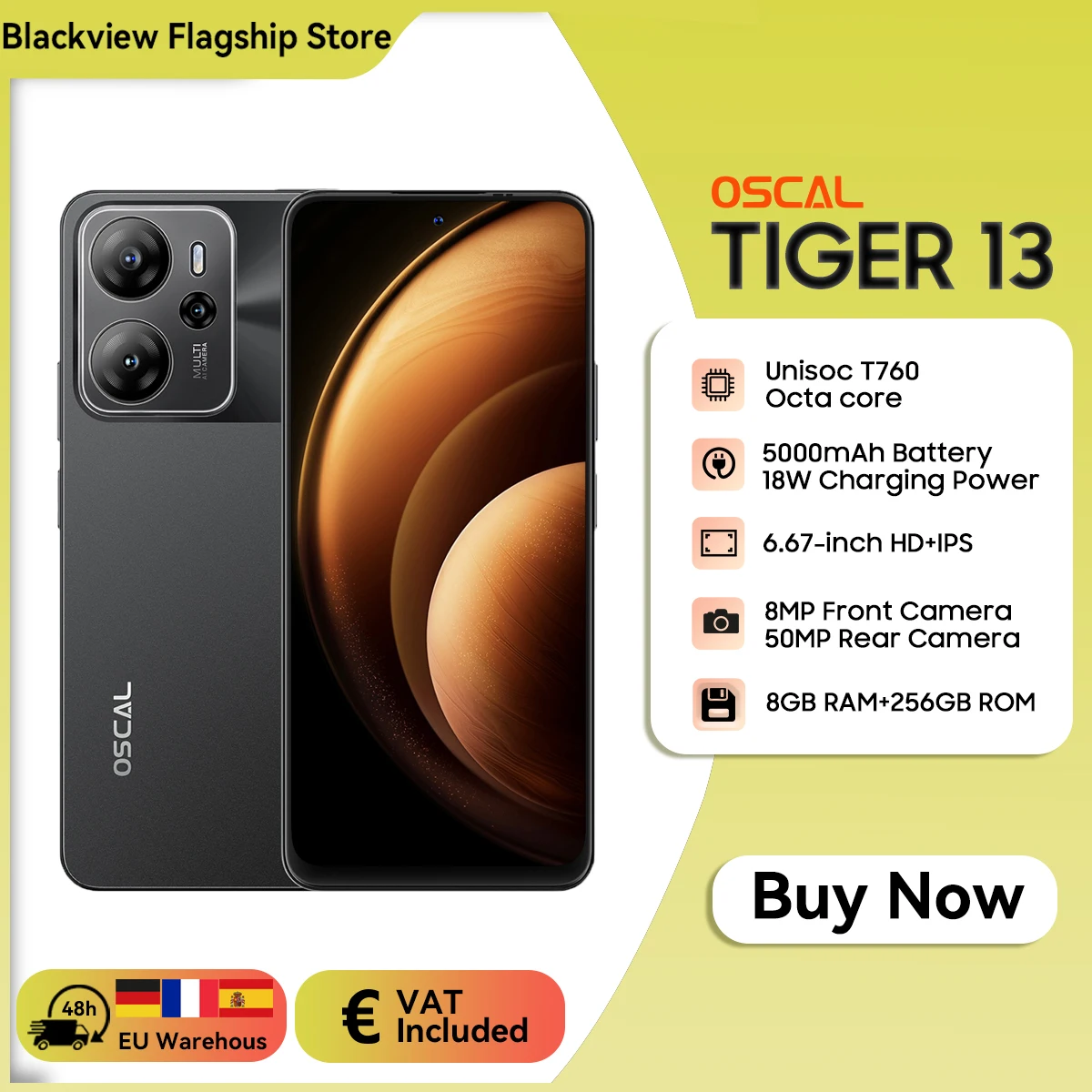 Osacl TIGER 13 5G Smartphone 24 (8+16) GB+256GB 6.67” Display,50MP AI Camera Cellphone 5000mAh Battery NFC Phone