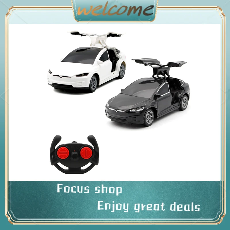 1:24 Tesla Rc Car 4-Channel Drfit Remote Control Car With Lights Simulation Double Doors Plastic Model Children’S Toy Car Gift