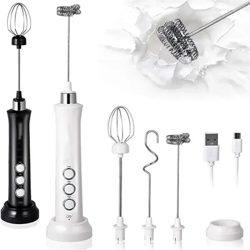 Wireless Rechargeable Electric Milk Frother – 3 Speeds, Handheld Foam Maker for Latte, Cappuccino, Hot Chocolate – USB Rechargea