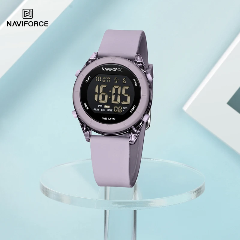 NAVIFORCE High Quality Woman Watch 50m Waterproof LCD Digital Display Electronic Wristwatch for Women Silicone Band Female Clock