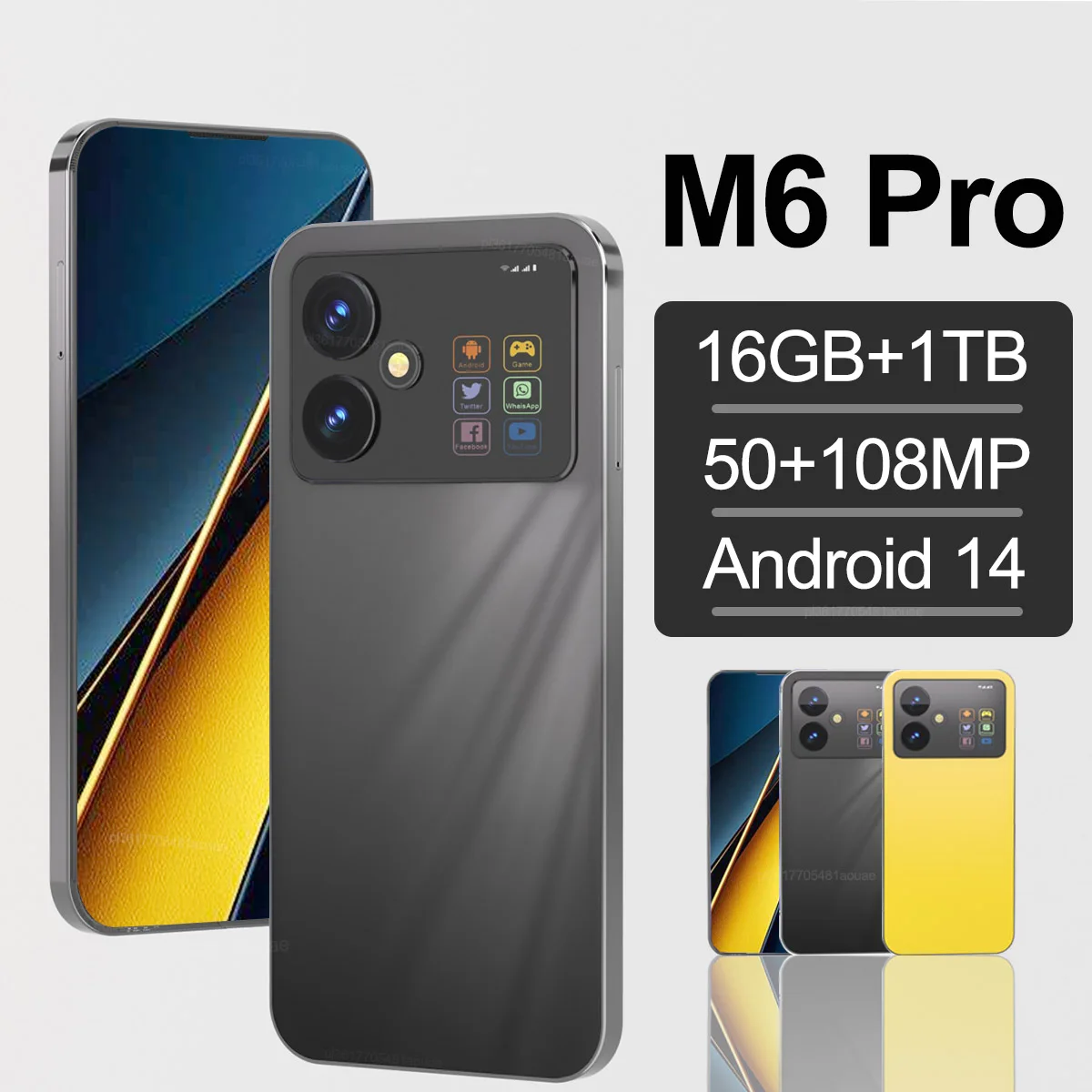 Brand New M6 Pro Smartphone 7.3inch Global Version 16G+1TB Snapdragon 8 gen3 Android14 50+108MP 4G/5G Cellphone Mobile Phone