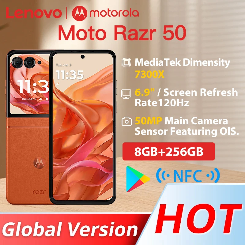 Motorola Moto Razr 50 Global version 5G Snapdragon 8s Gen 3 6.9inch POLED Folded Screen 165Hz 50MP Support Esim NFC