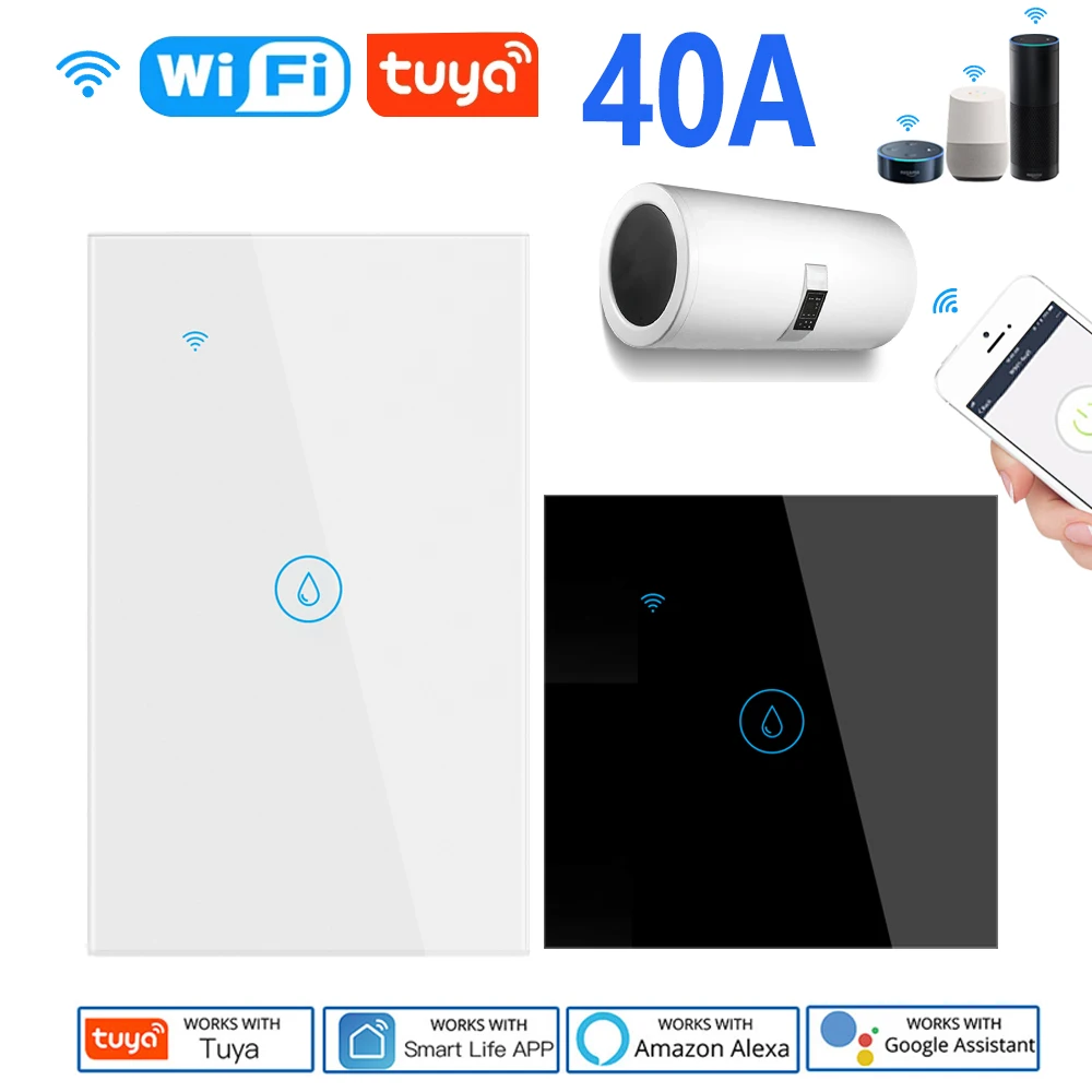 Water Heater Switches EU/UK/US/Brazil Standard 40A 8000W Voice Touch Panel Timer Alexa Google Home Wifi Sensor Smart Switch Home