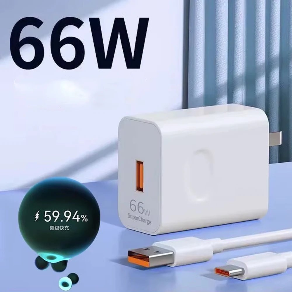 EU/US Plug USB Charger 66W Super Fast Charging QC3.0 Wall Charger 6A USB TypeC Cable For Xiaomi Huawei Mate 60 50 P60 P50 Nova10