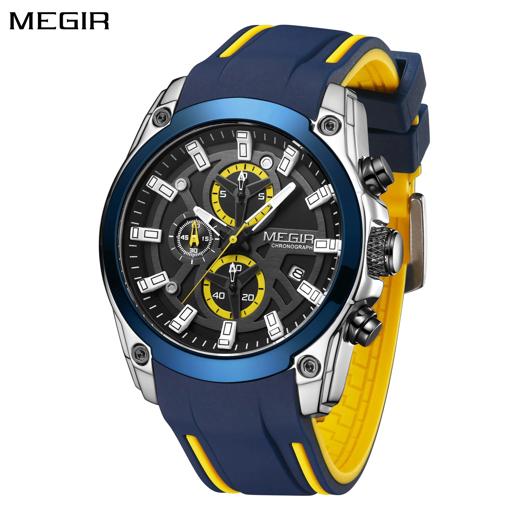MEGIR Men’s Watches Top Brand Luxury Sport Military Wristwatch Chronograph Luminous Date Quartz Watch Silicone Strap Male Clock