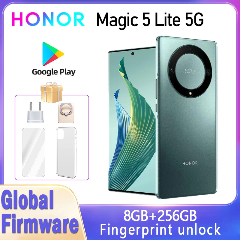 HONOR Magic 5 lite 5G Smartphone Global firmware Rear camera 64MP RAM 8GB ROM 256GB 5100mAh battery used phone