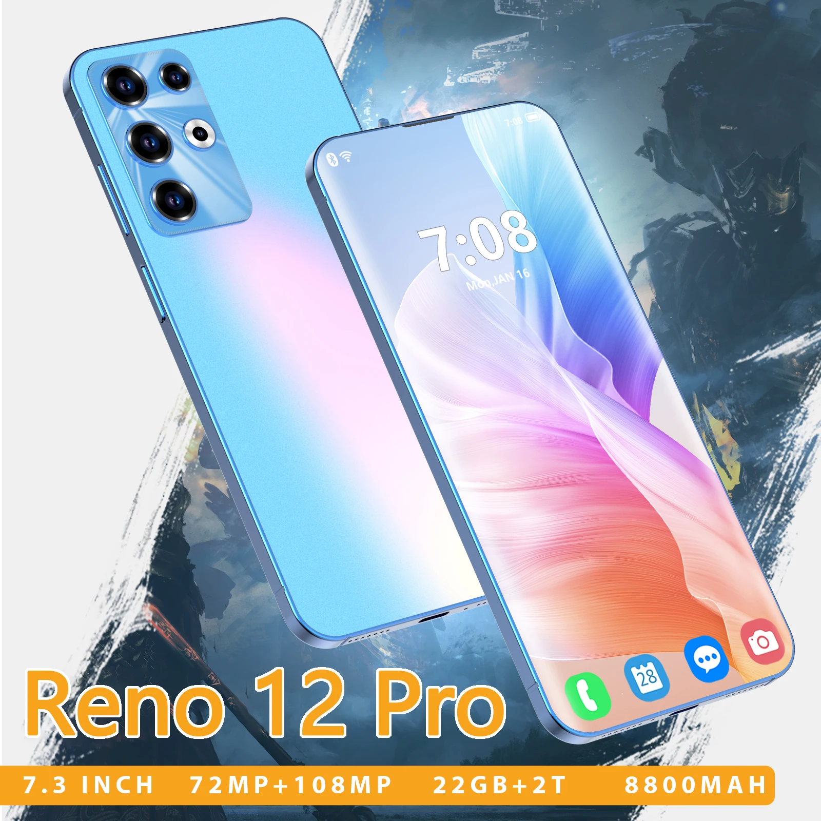 2025 Newest Reno 12 Pro 5G Smartphone 22GB+2TB Cheap | Snapdragon 8 Gen2 Gaming Phone 108MP Camera Dual SIM Global Version