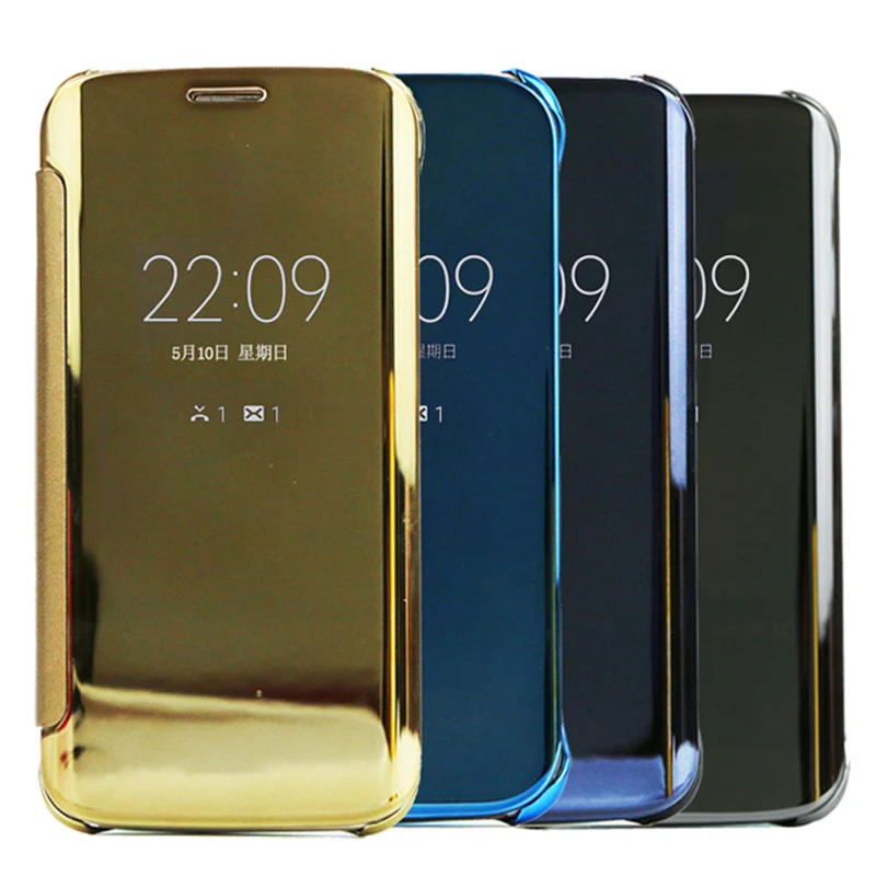 Clear View Mirror Case For Samsung Galaxy S7 edge S8 S9 S10 S20 S21 S22 S23 Plus Note 8 9 10 20 Ultra Leather Flip Stand Cover