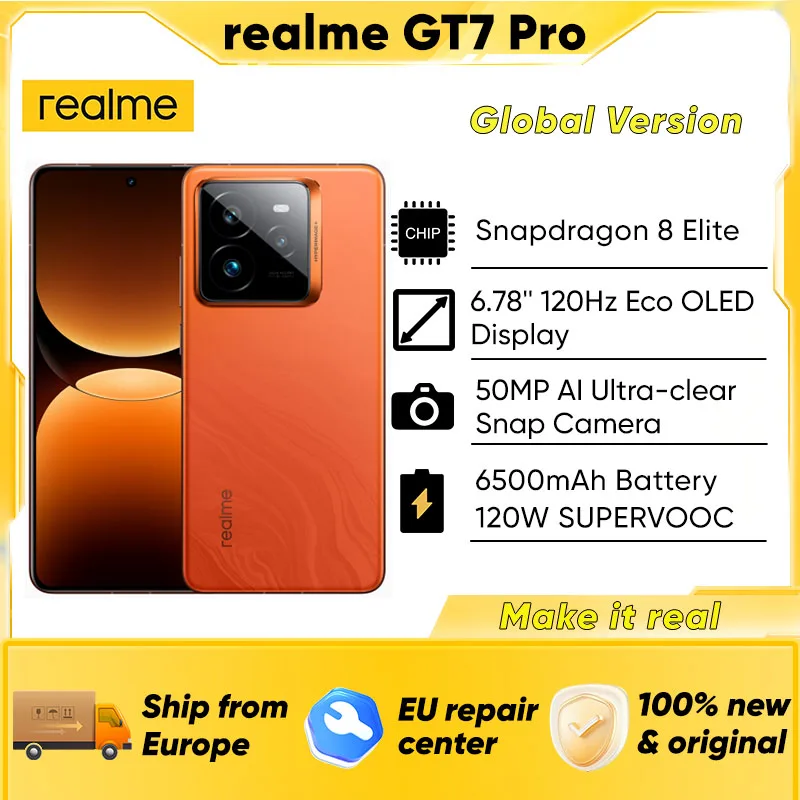 realme GT 7 Pro Smartphone 5G Global Version Snapdragon 8 Elite 6.78” 120Hz Eco OLED Screen 120W SUPERVOOC 50MP Camera NFC GPS
