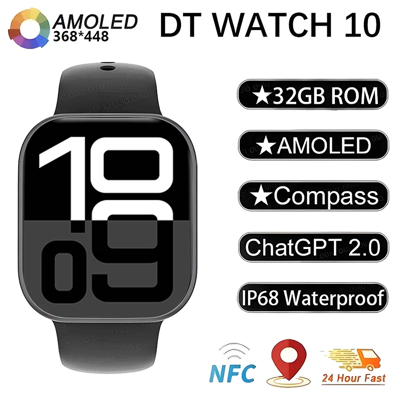 2025 New DT Watch 10 For Apple SmartWatch Men HD AMOLED 16GB Memory Music 3D Surround Bluetooth Call Waterproof SmartWatch Woman