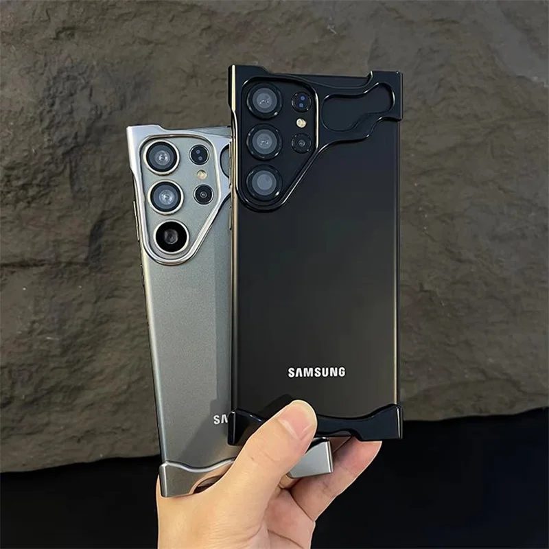 Irregular Aluminum Alloy Bumper Cellphone Case For Samsung Galaxy S25 S23 S24 Ultra Lens Film Protection Metal Shockproof Cover