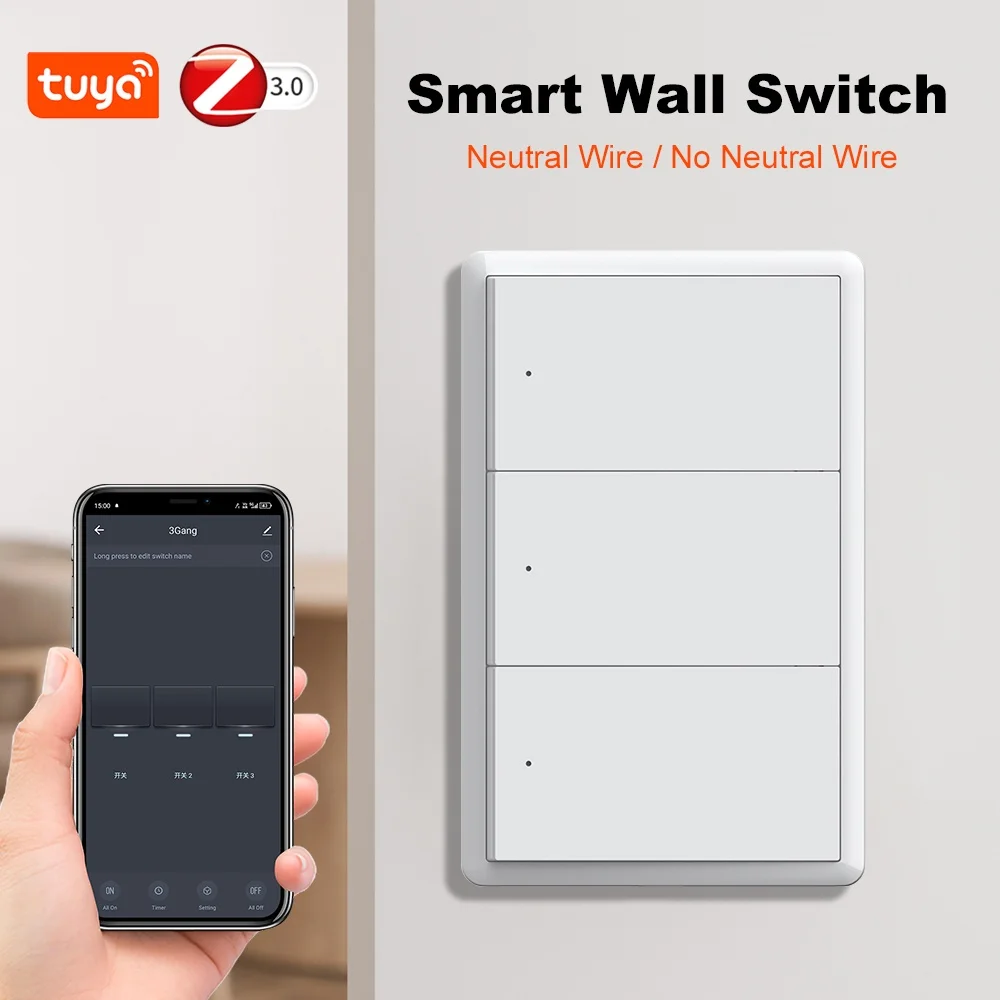 Tuya Zigbee US Wall Light Switch Push Button Interruptor No Neutral No Capacitor Required Voice Remote Control Alexa Google Home