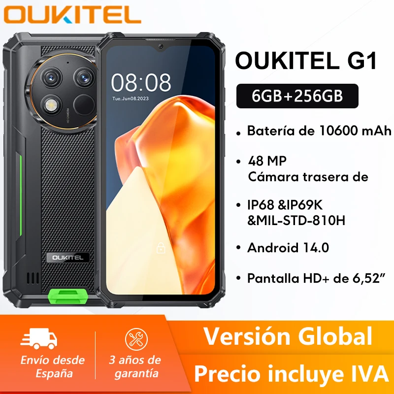 Global version Oukitel G1 rugged smartphone 6,52 ”HD + 10600mAh battery 6GB 256GB Android 14 48MP camera NFC