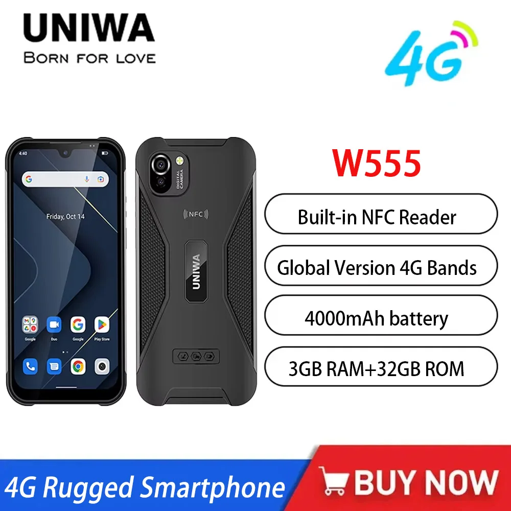 2025 New UNIWA W555  4G Rugged Mobile Smartphone 5.71 Inch HD+ Water Drop Screen 3GB+32GB Android 12 Global Version CellPhones