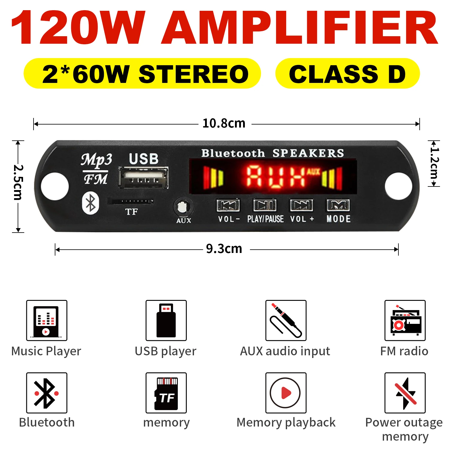 60W 50W 40W Amplifier Bluetooth 5.0 DIY MP3 WAV Decoder Board DC 12V Wireless Car USB MP3 Player TF Card Slot USB FM with Mic