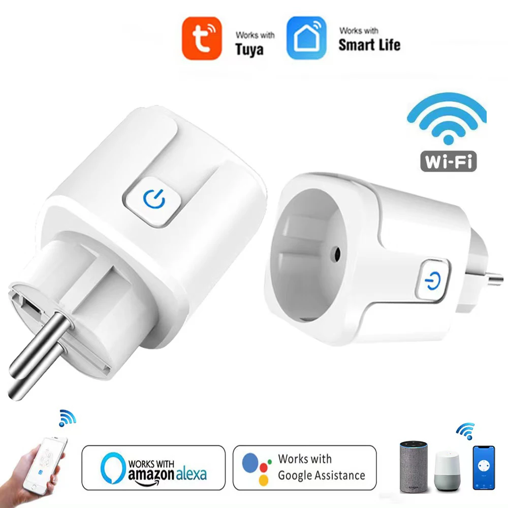 Tuya Smart Wifi Plug 16/20A Remote Control Smart Socket Outlet EU Power Monitor Timer Function Works with Alexa Google Home