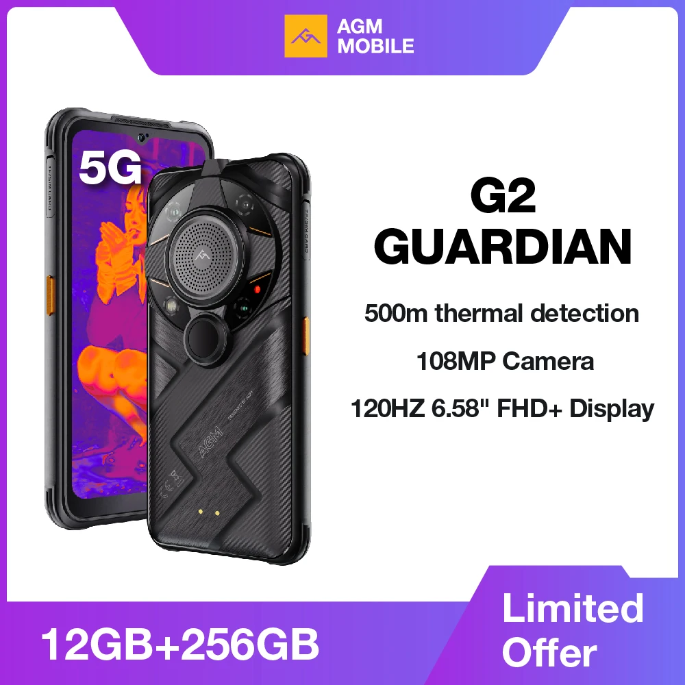 AGM G2 Guardian 5G Rugged Smartphone 500m Thermal Imaging, 10mm Lens, 25FPS, 108MP+32MP Camera, 12GB+256GB, 7000mAh Battery,