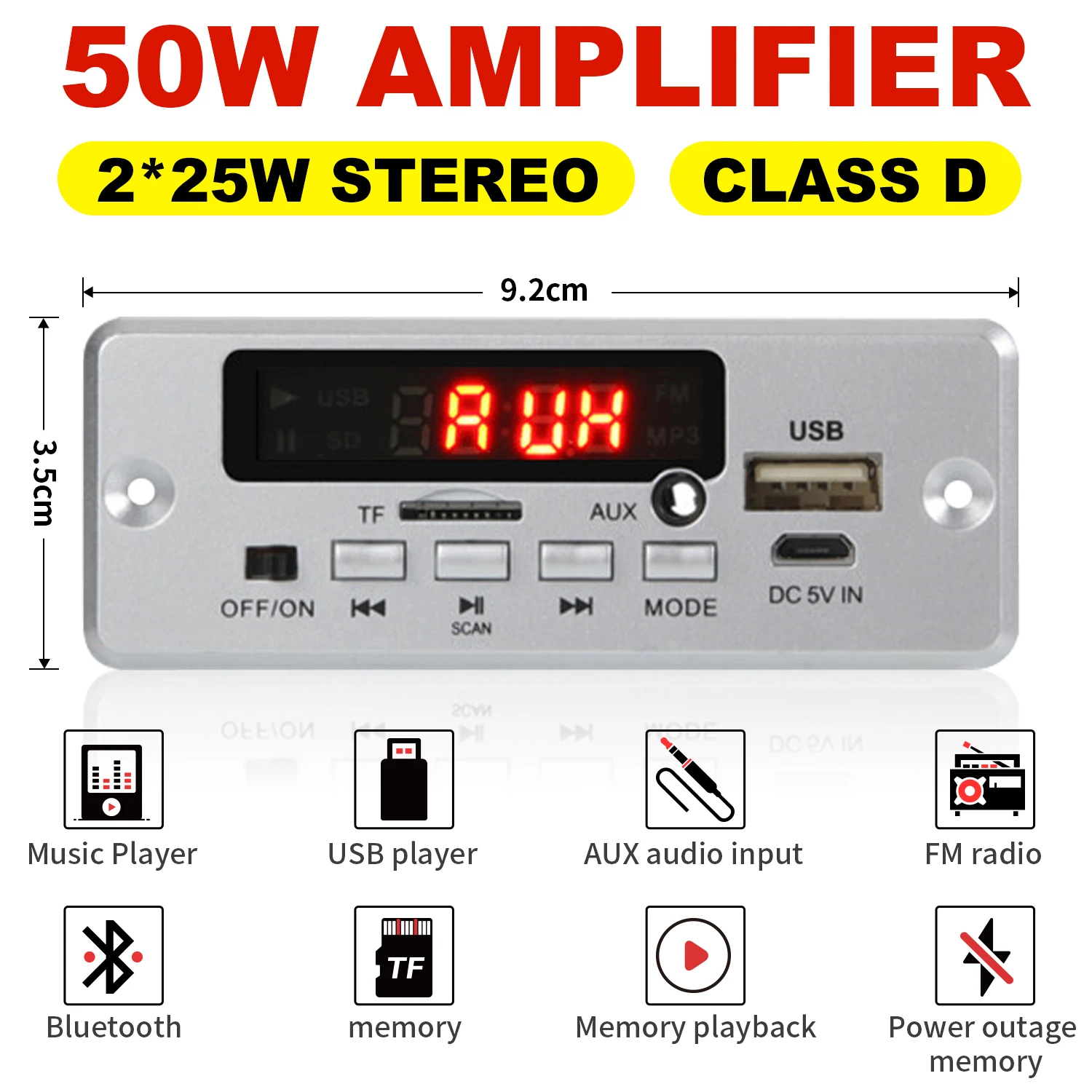 DC 12V 50W Amplifier Bluetooth 5.0 MP3 Player Decoder Board FM Radio TF USB 3.5mm AUX Module Bluetooth Receiver Car kit Audio