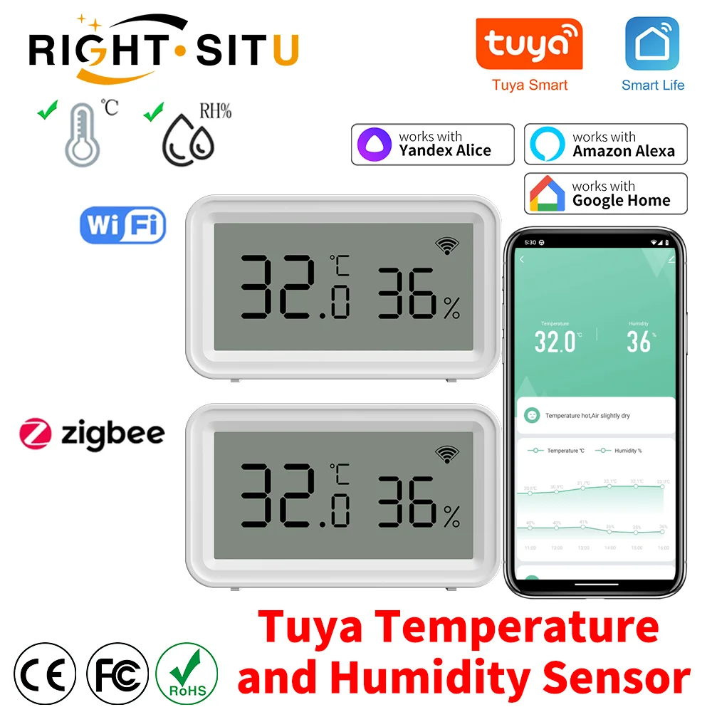 Tuya WiFi Zigbee 3.0 Temperature Humidity Sensor For Smart Home APP Remote Control SmartLife Work with Alexa Google Assistant
