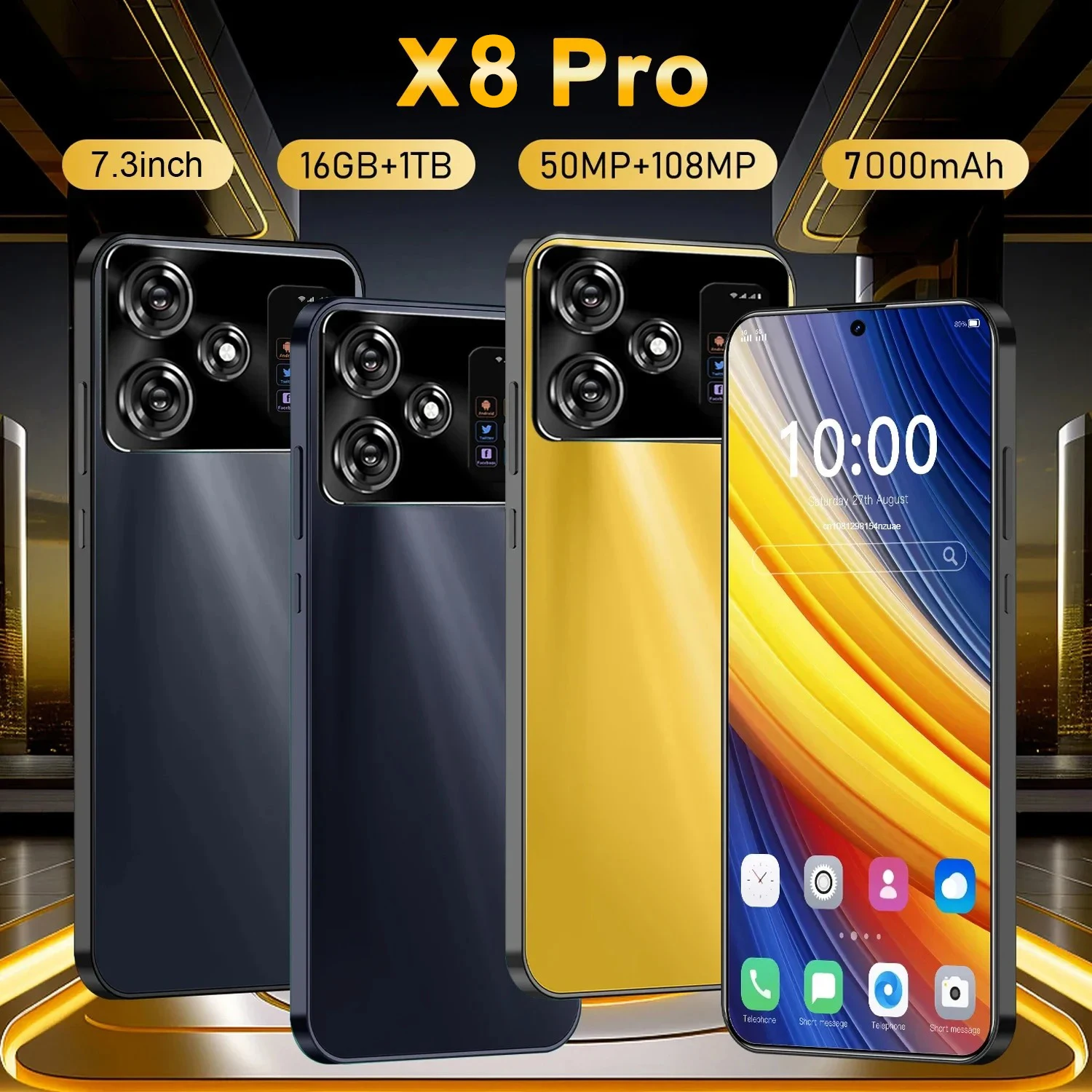 New Global version X8 Pro 5G smartphone 16GB RAM+1TB Snapdragon 8 Gen3 7000mAh 50MP+108MP dual SIM card Android 14 phone
