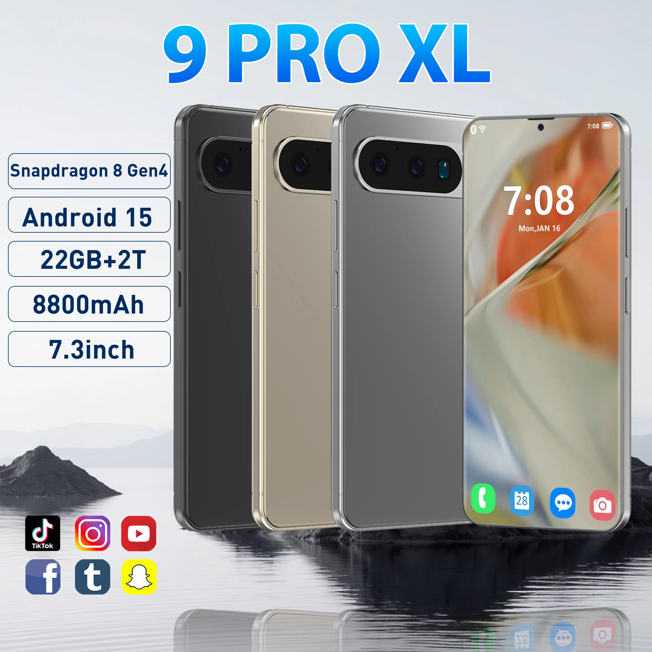 Global version new 9 Pro XL Smartphone 7.3 FHD + 108MP 22GB + 2TB Snapdragon 8 Gen4 8800mAh 5G Dual SIM, Android 15 Expandable