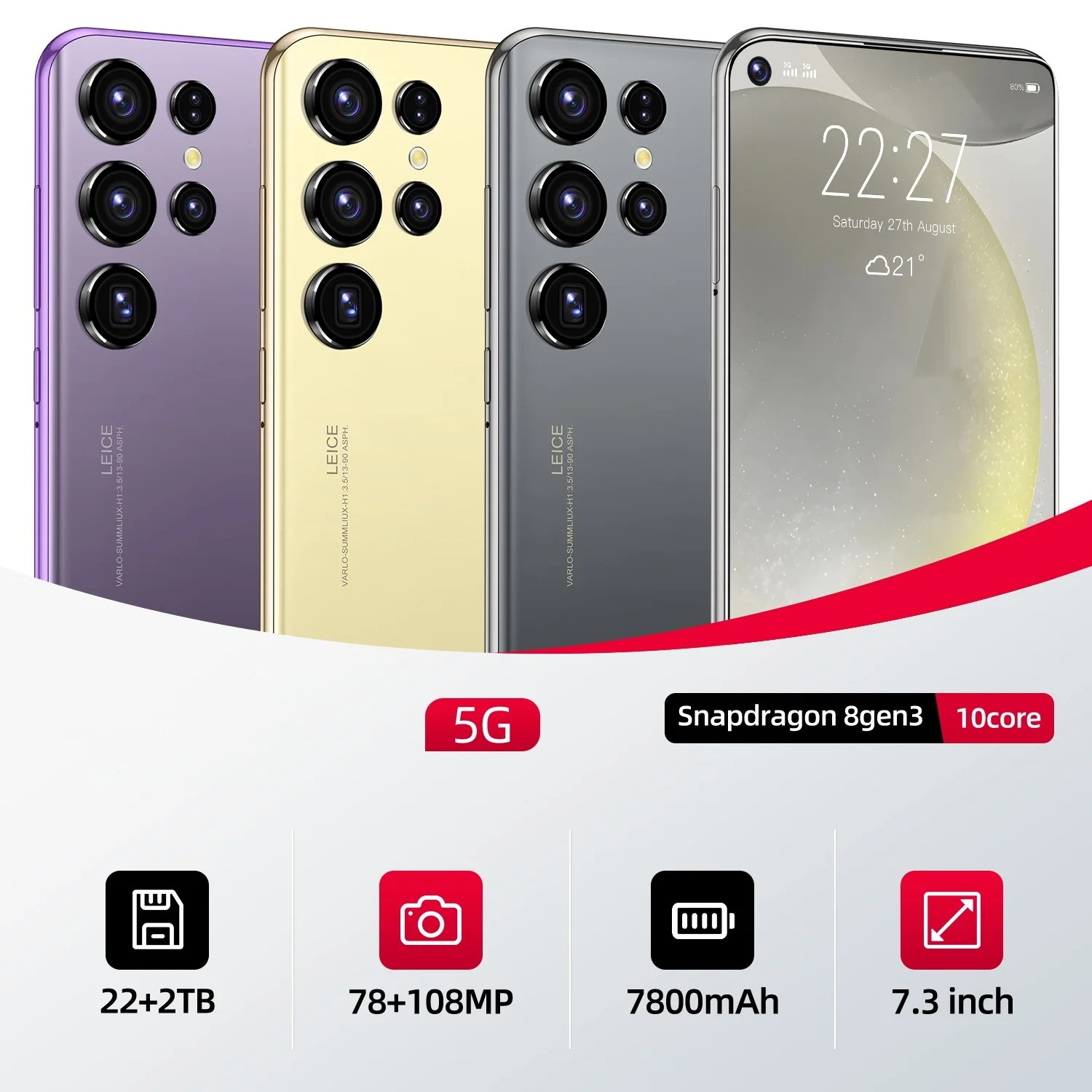 Cell Phone smartphone 5G Global ROM Smartphone Android Helio 7800mAh 108MP Cell phone Type-C Snapdragon 8gen3 10core