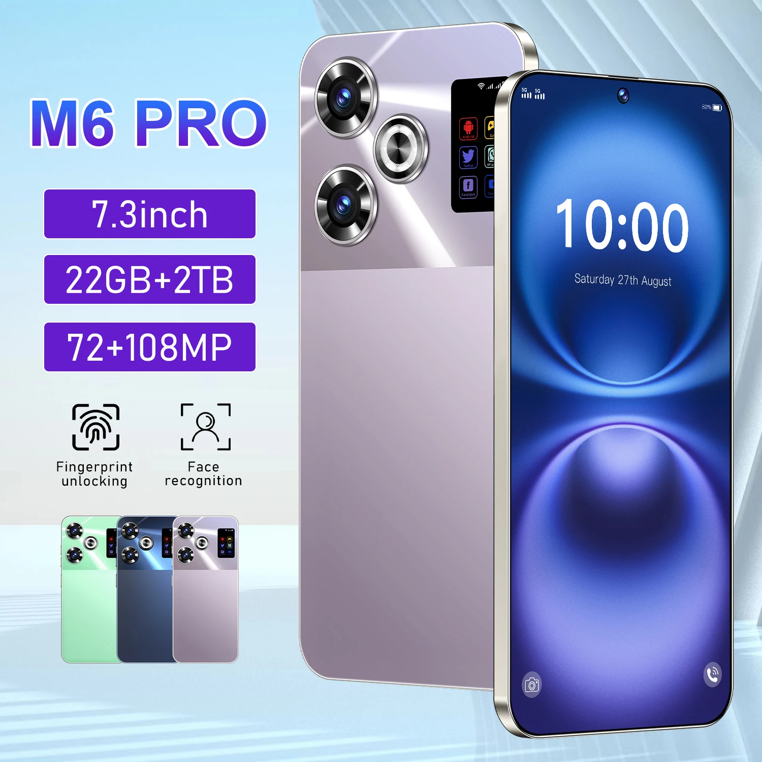 Global Version M6 Pro Smartphone 22G+2TB 4G/5G Dual Sim Cellphone Snapdragon 8 Gen3 Android 14 Unlocked Mobile Phone Celular