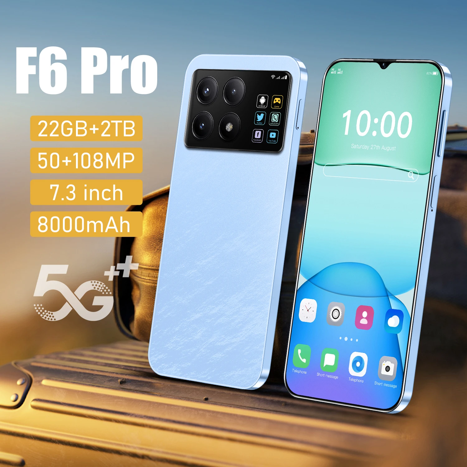 New F6 Pro Global Version Smartphone 22G+2TB 8000mah 4G/5G Dual Sim Cellphone Snapdragon 8 Gen3 Android 14 Unlocked Mobile Phone