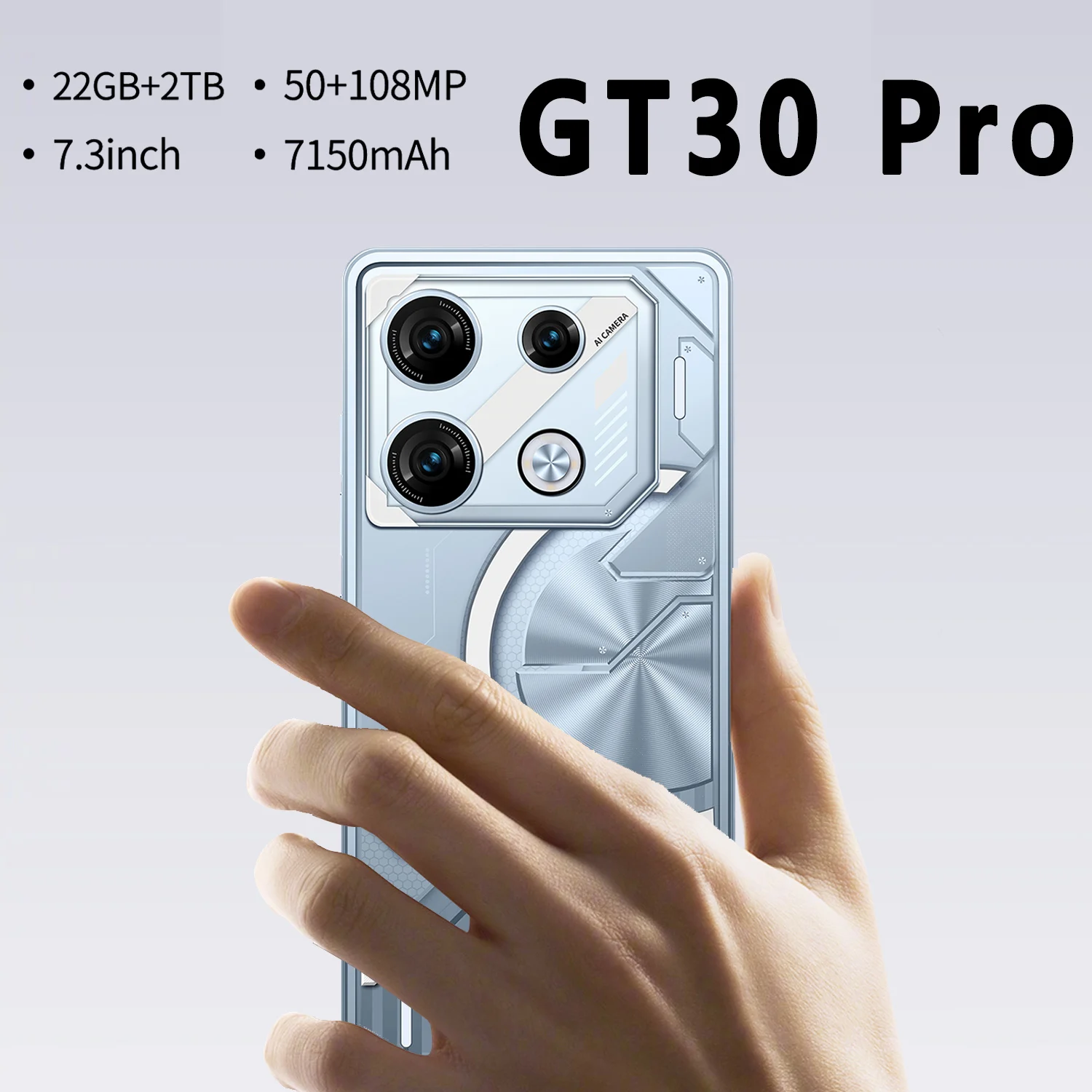 Global Version Smartphone GT 30 Pro 7.3inch 22G+2TB Snapdragon8 gen3 Android13 50+108MP 4G/5G Cellphone Mobile Phone NFC