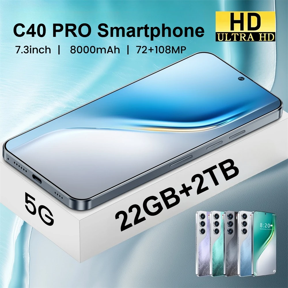 NEW C40Pro Smartphone 7.3inch Original Global Version Mobile Phones Android 14 Dual Sim Card Cell Phone 8000mAh 108MP Cellphones
