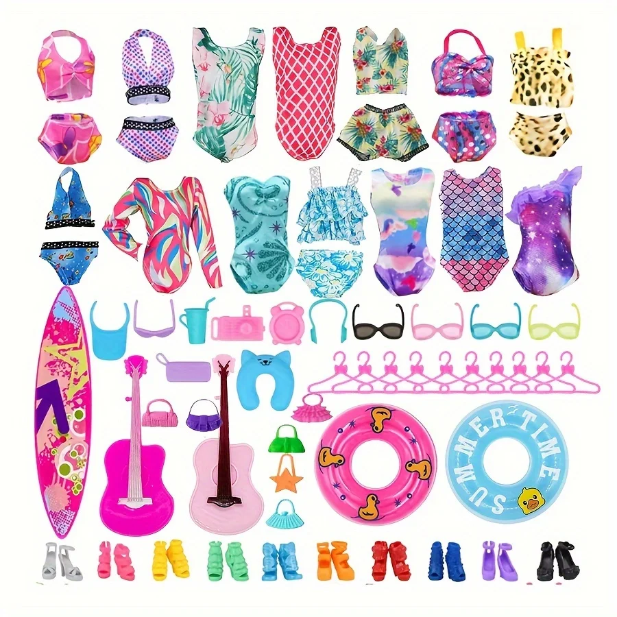 40Pcs/Set 11.5” Girl Doll Clothes Swimsuits Bikini Accessories for Doll Shoes Surfboard Guitar Swing Ring Hangers Kid Toys