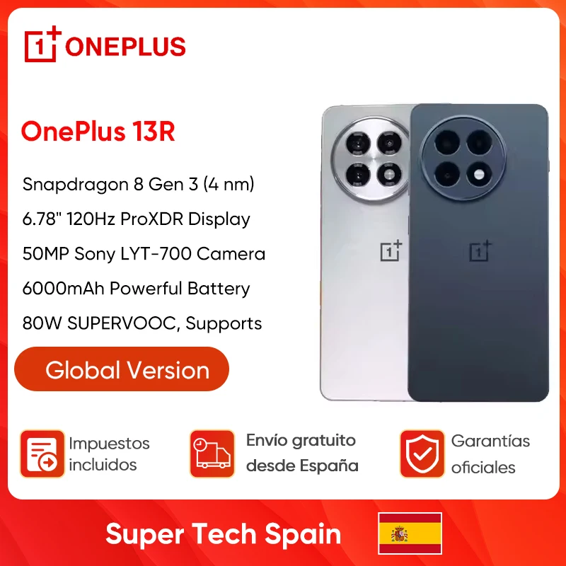 100% Original  OnePlus 13R Global Version 5G Smartphone Snapdragon 8 Gen 3 1.5K 120Hz ProXDR Display 6000mAh 50MP Camera NFC