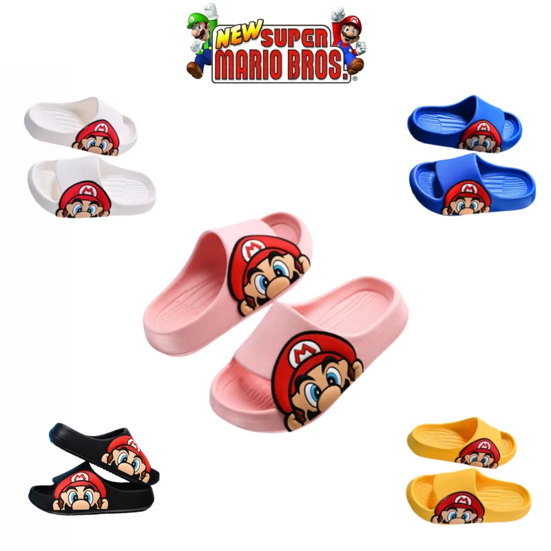 Super Mario Bros Children Slippers Anime Summer Non-Slip Home Bathroom Beach Kids Soft Slippers Cartoon Breathable Sandals Gift