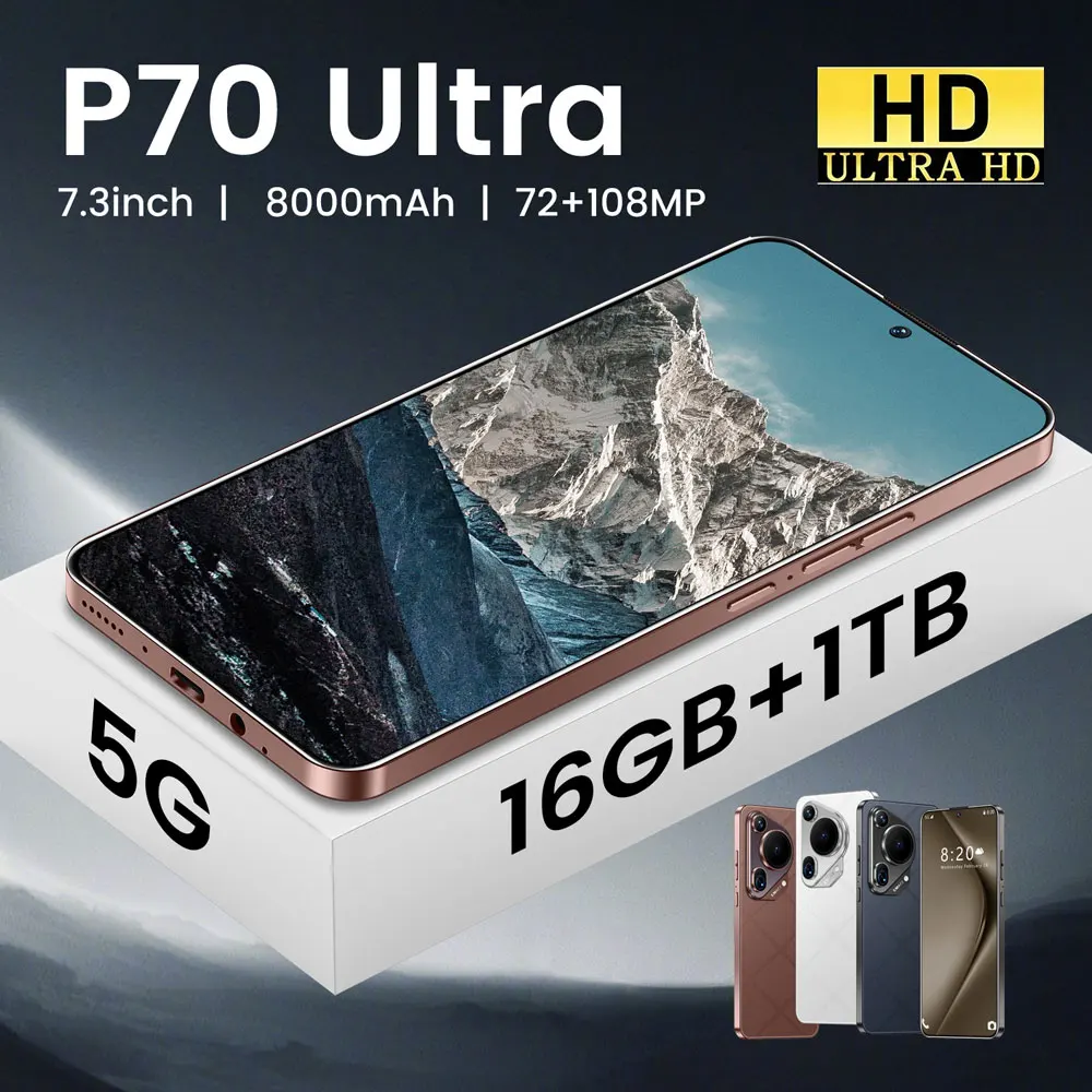 P70 Ultra Smartphone 5G Dual SIM Android 14Cell Phone 16GB+1TB Smart Mobile Phones 8000mAh Global Version Original Cellphones